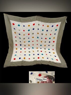 Christian Dior Polka Dot Silk Scarf -100% silk- very faint light tint spot shown